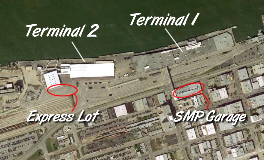 Express parking lot map at Port of Galveston