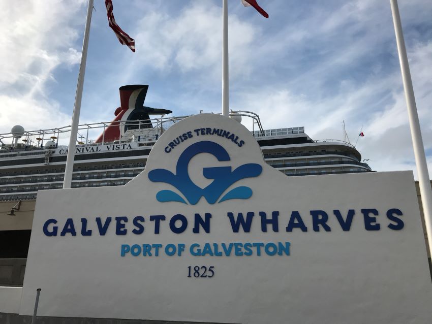 Sign in front of Port of Galveston cruise terminal