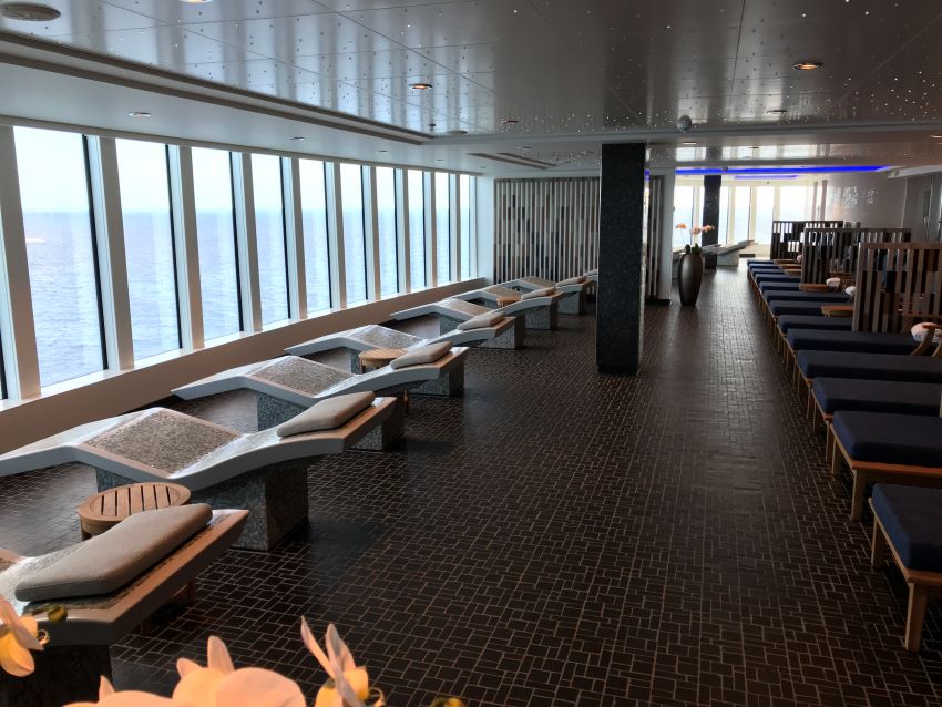 Heated lounge beds in a cruise ship spa