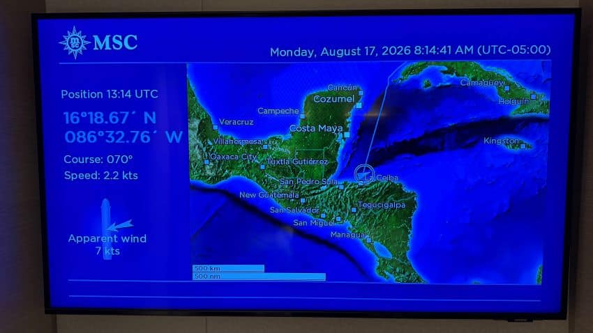 Location map for an MSC cruise