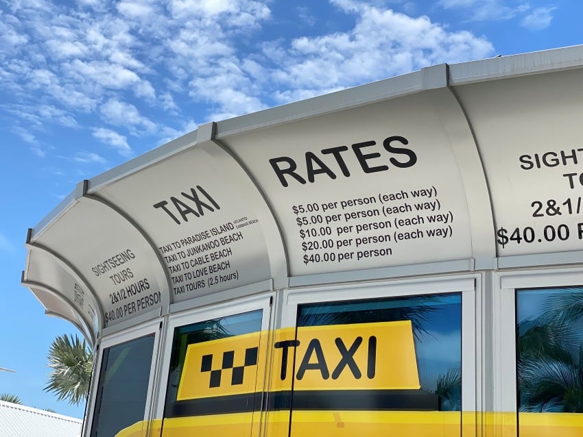 Sign showing taxi rates from the Nassau cruise port