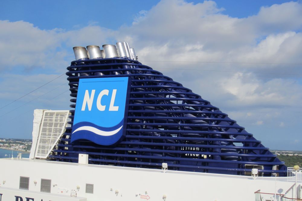 NCL logo on ship funnel