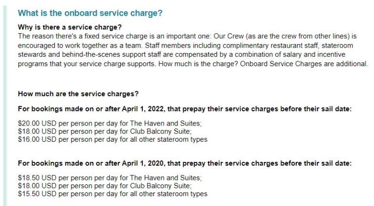 norwegian cruise line service charge