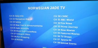 Full Lineup of TV Channels on Norwegian Cruise Line Television channel listing on a Norwegian cruise ship