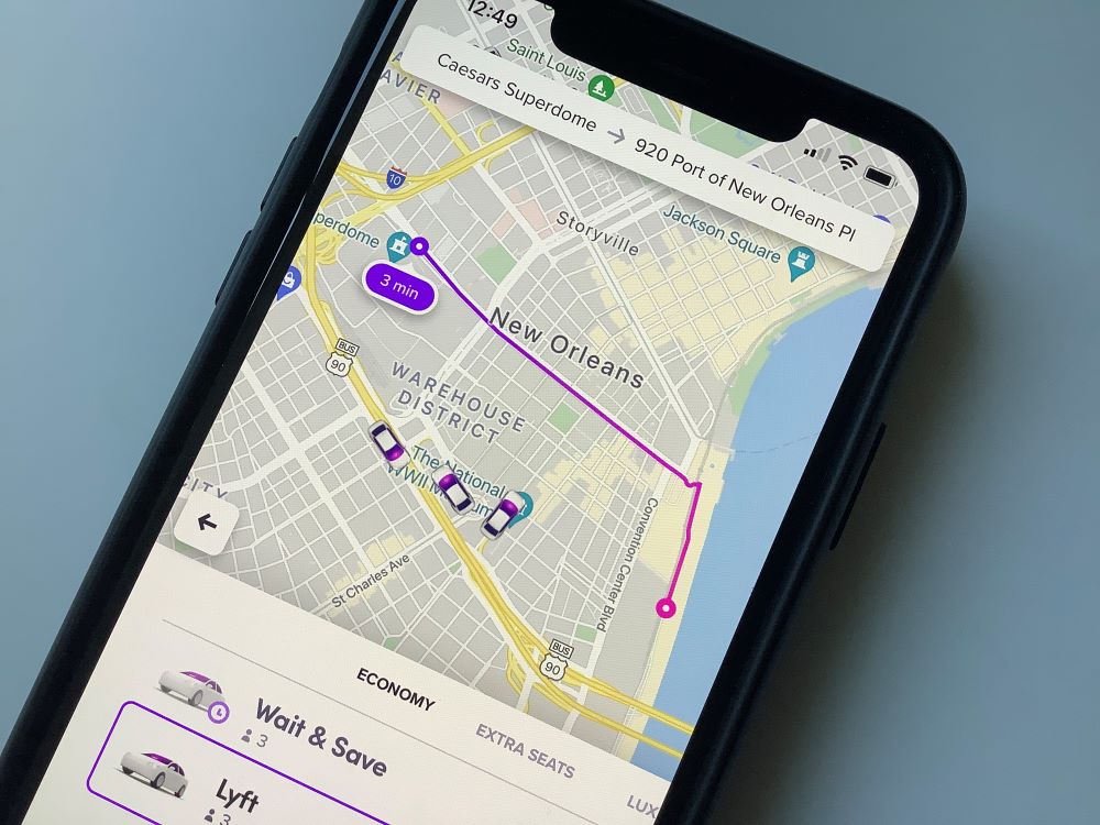 Phone showing Lyft service in New Orleans