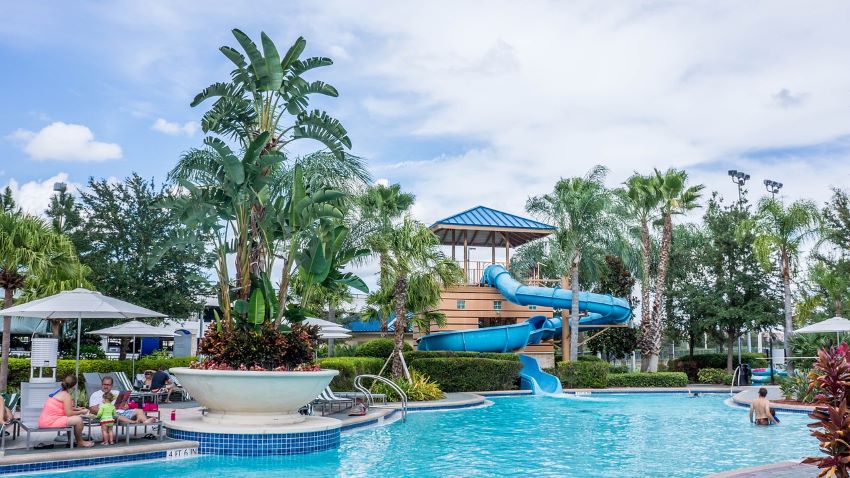 Orlando hotel pool with waterslide for kids