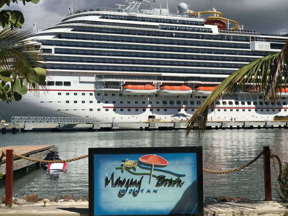 Photo opportunity in front of a cruise ship