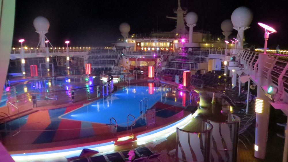 Pool deck at night