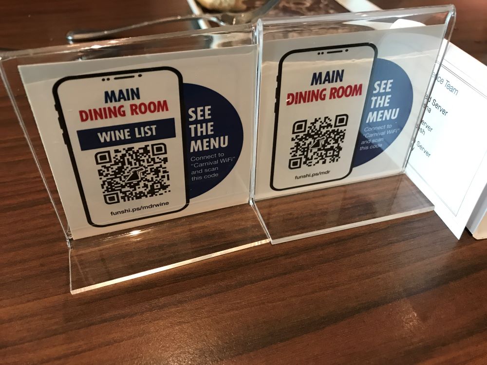 QR code menus on a cruise