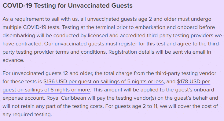 Royal Caribbean testing charge