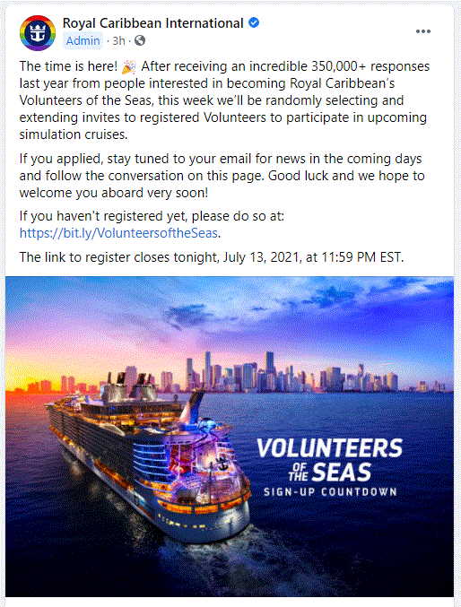 Royal Caribbean volunteer announcement