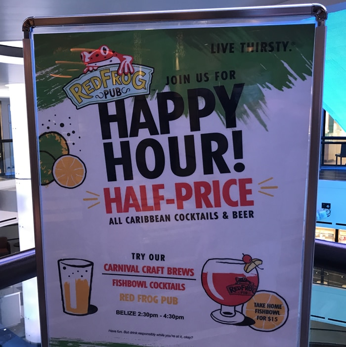 RedFrog happy hour sign