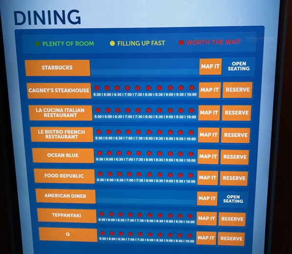 Reservation Board on the Cruise Ship