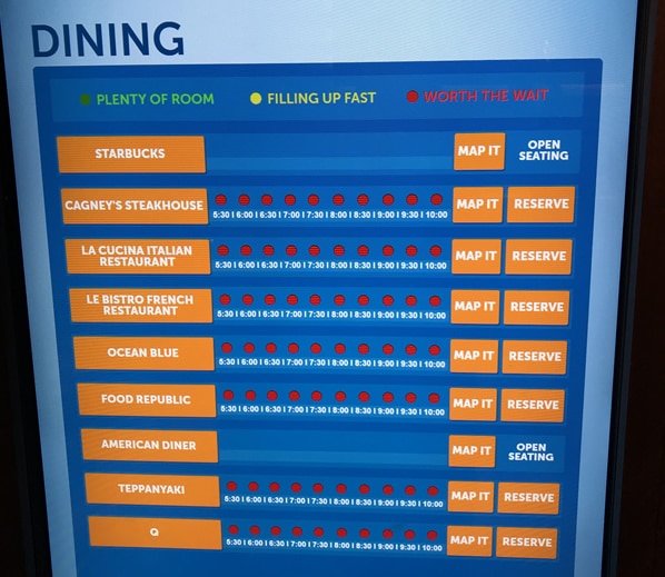 Reservation board on a cruise ship