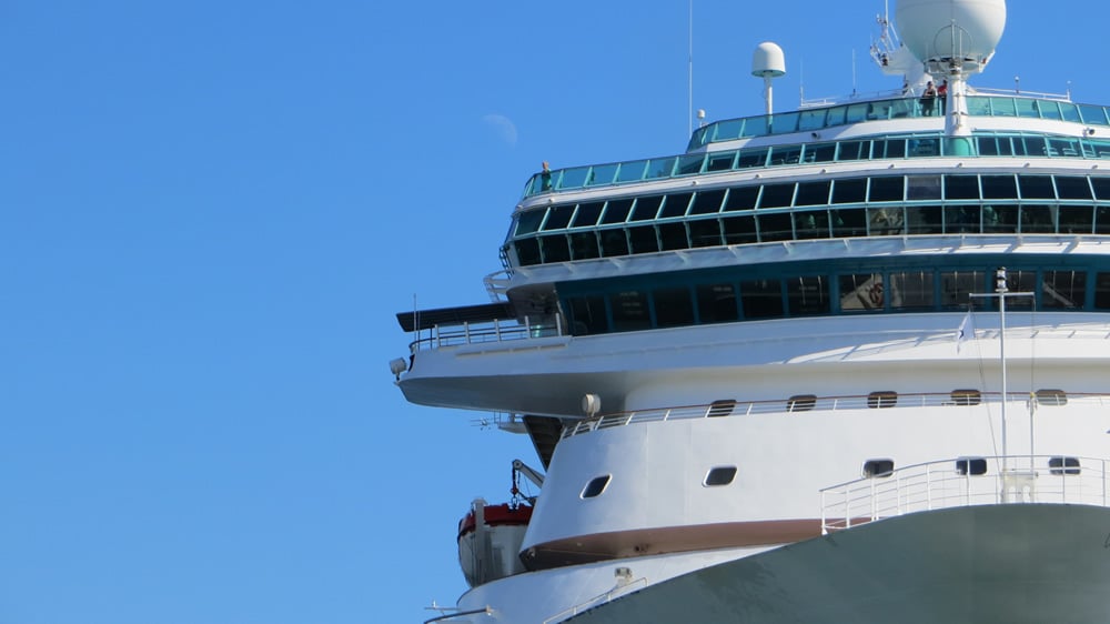 Royal Caribbean ship bow in port