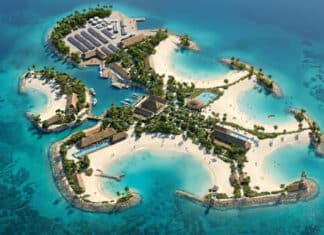 The Most Luxurious Cruise Island Ever? MSC Announces a New Private Spot With High-End Cruisers in Mind Rending of MSC's Sandy Cay showing an island with multiple coves
