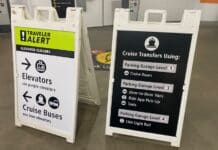 7 Easy Ways to Get from the Seattle Airport to the Cruise Port Sandwich board showing Seattle cruise transportation options.