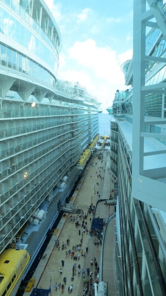 canyon created between two cruise ships