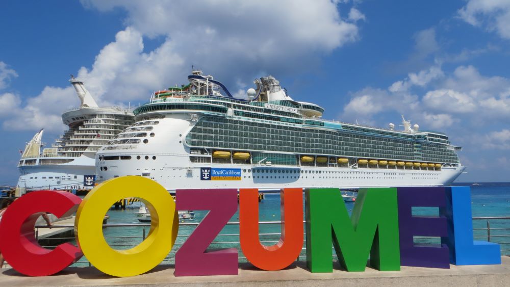 Cruise ships with Cozumel sign