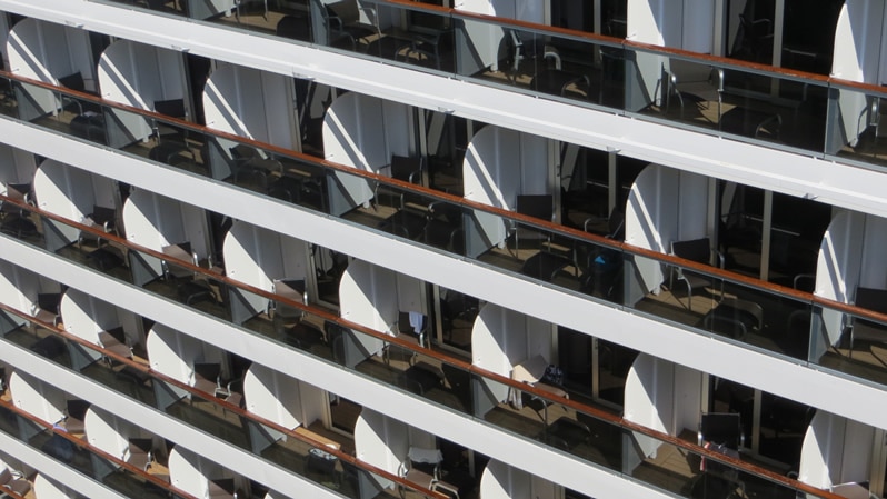 Row of balconies on a ship