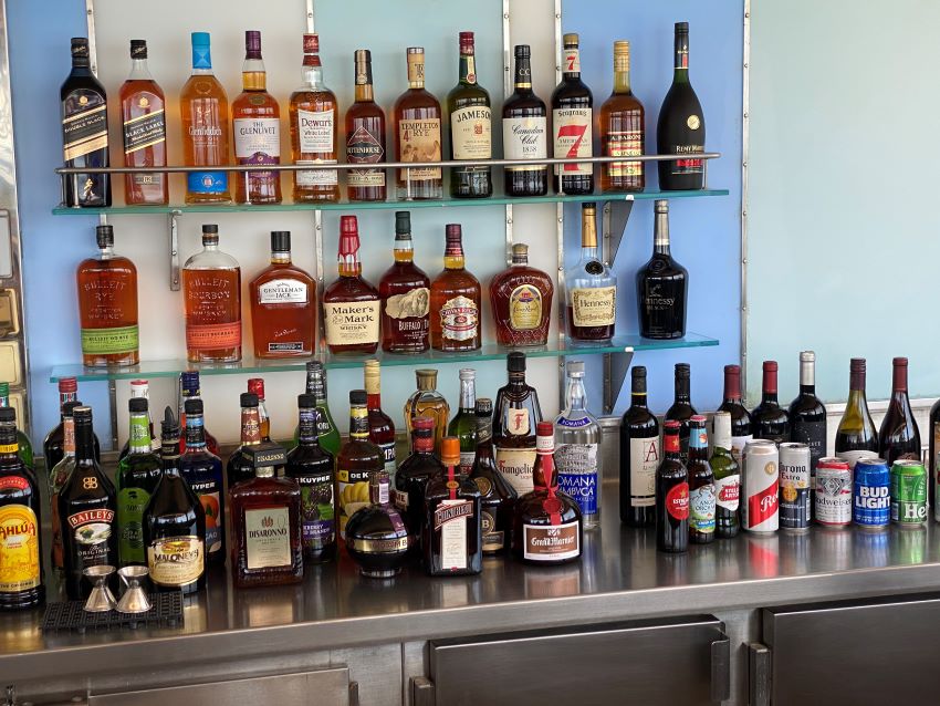 Stocked bar on a cruise