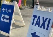 5 Easy Ways to Get to the Los Angeles and Long Beach Cruise Ports Taxi and Lyft sign at Los Angeles airport