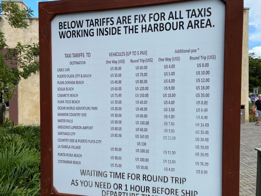 Taxi rates in Dominican Republic on a Cruise