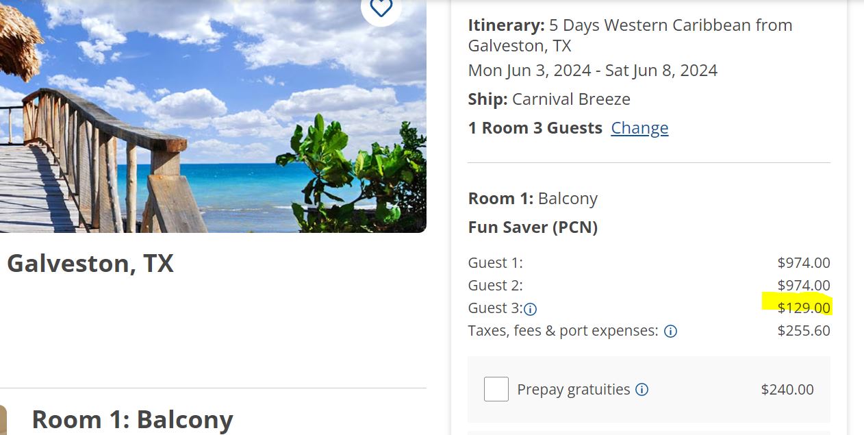 royal caribbean cruise room for 3