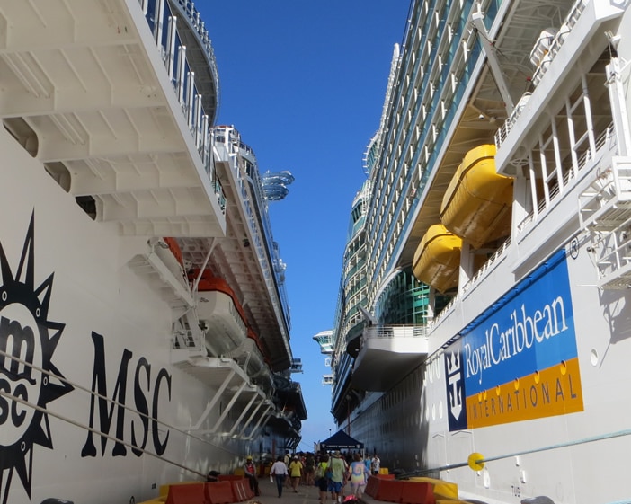 Two cruise ships in port in Mexico