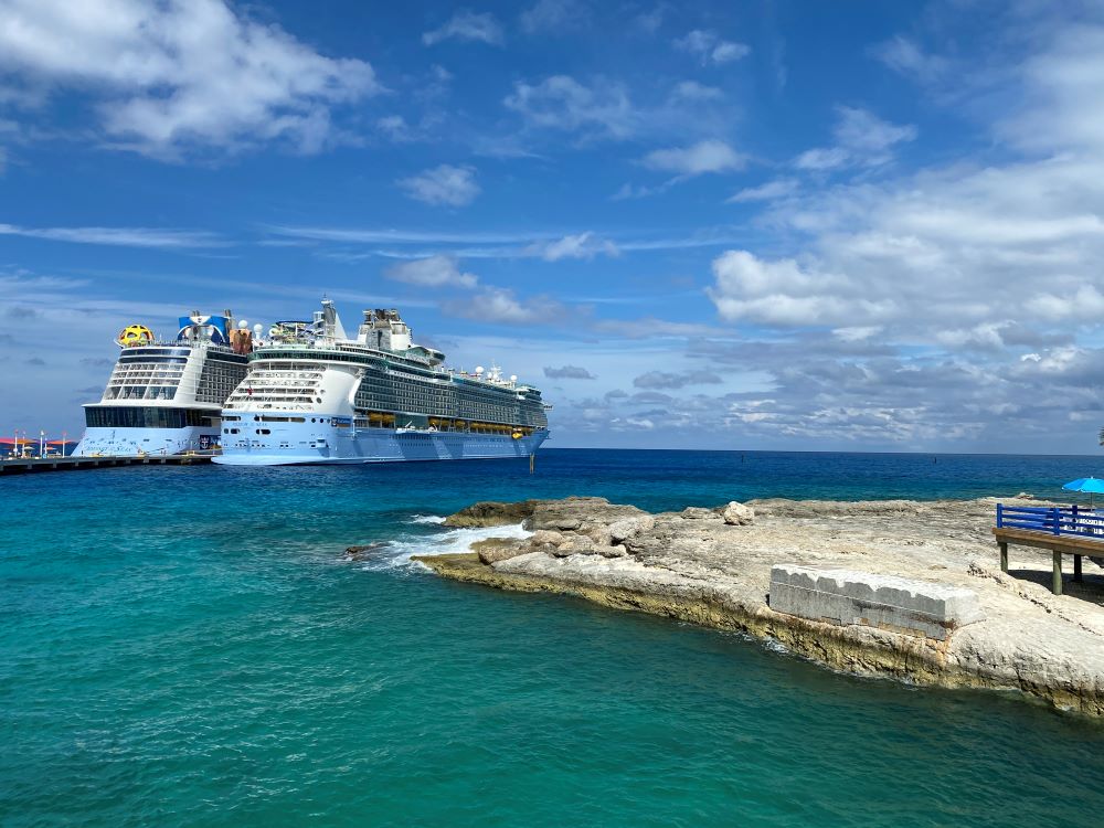 Two ships docked in CocoCay