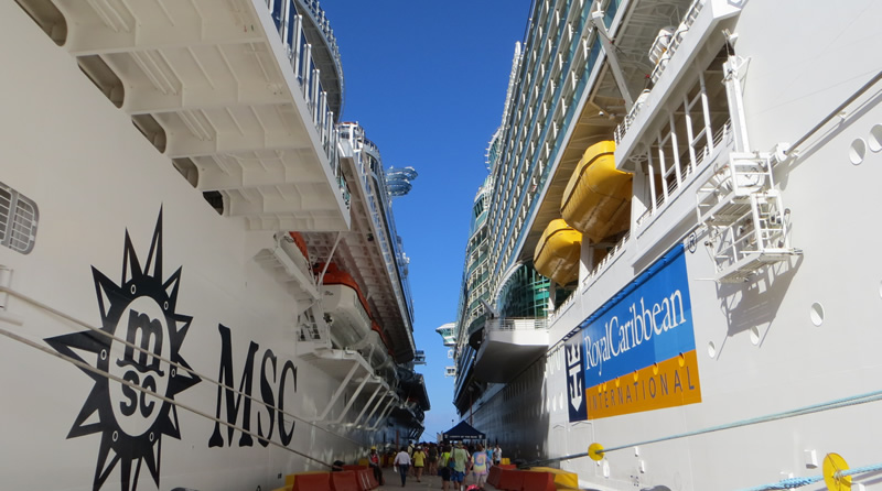 Two ships docked in a port