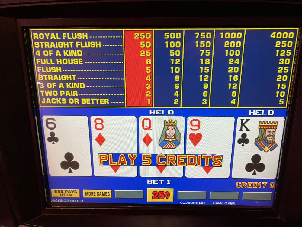 Video poker machine payouts