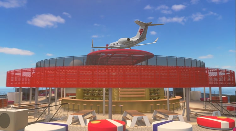 Virgin cruise ship with plane