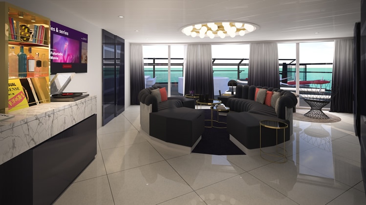 Rendering of Virgin Voyages RockStar suite