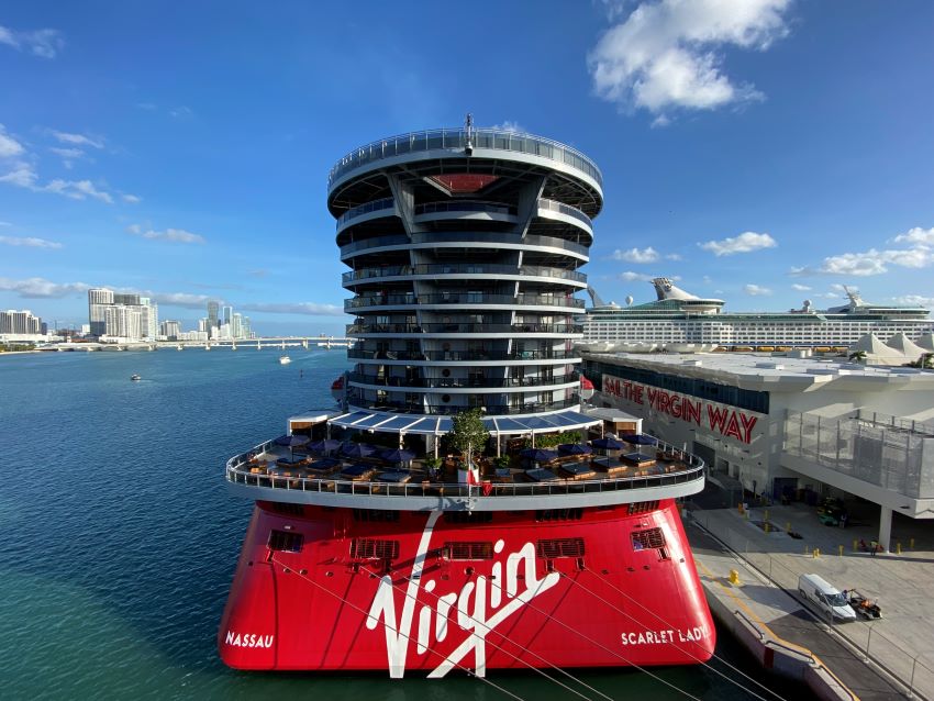 Stern of a Virgin Voyages ship