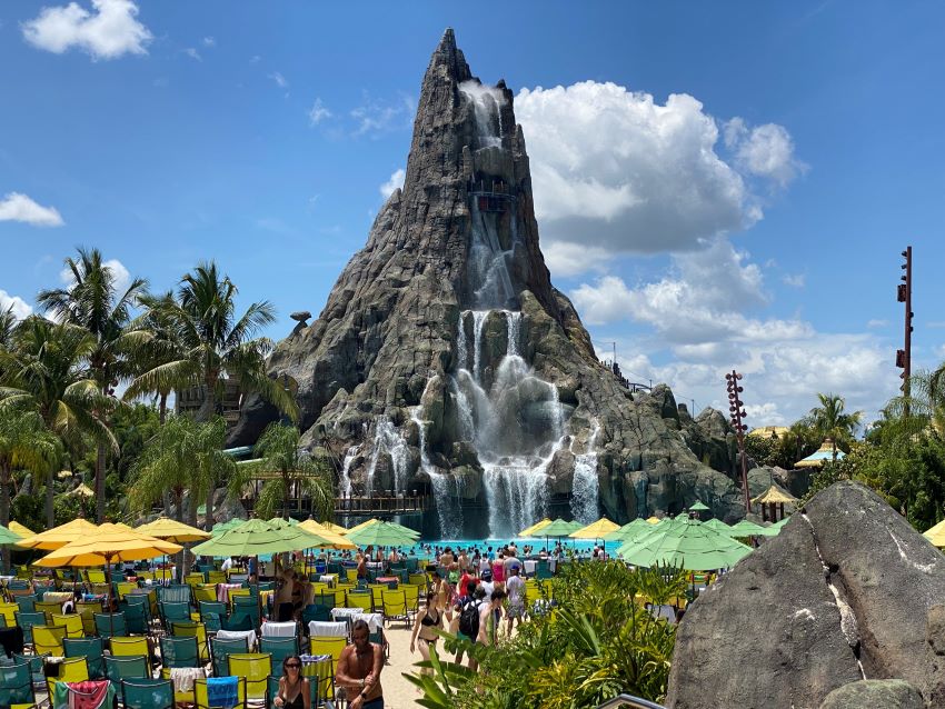 The peak of the volcano at Volcano Bay waterpark